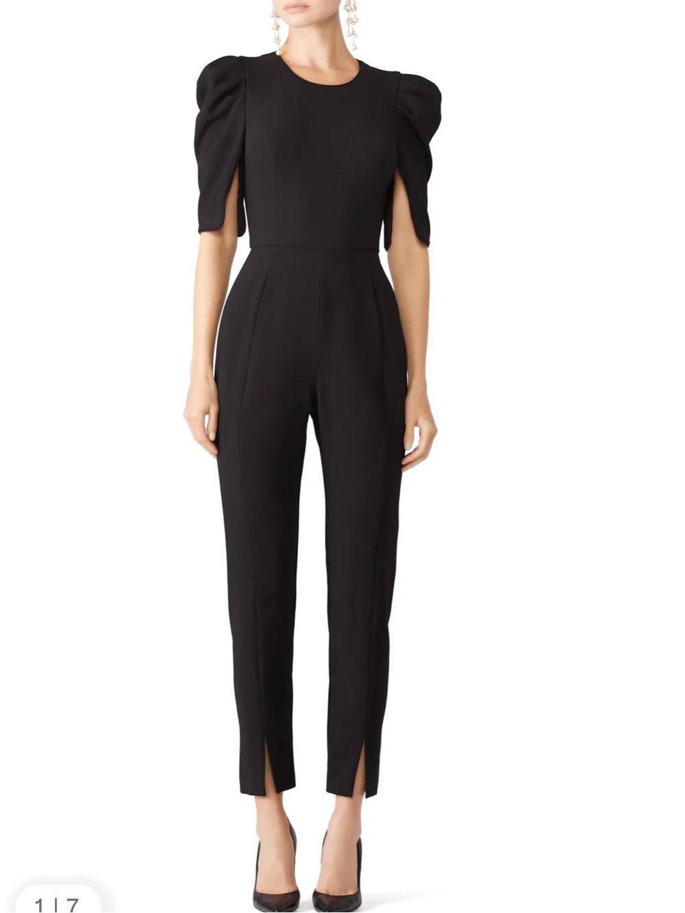 Black Halo Russo Puff & Split Sleeve Black Jumpsuit Size 10, EUC